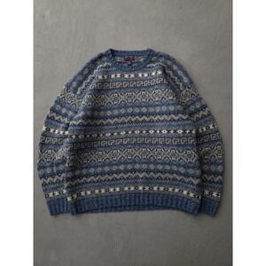 Vintage 2000s Y2K Christopher‎ Rand Blue Wool Crewneck Sweater XL Men's